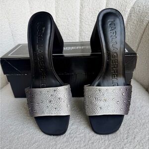 Karl Lagerfeld Silver and Black Sandals